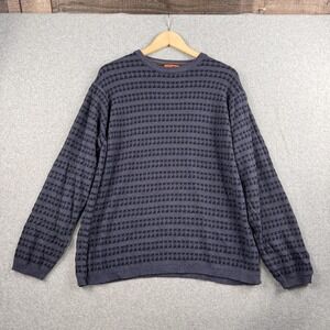 Bullock & Jones Sweater Mens XL Blue‎ Textured Stripe Cotton Blend Italy Grandpa